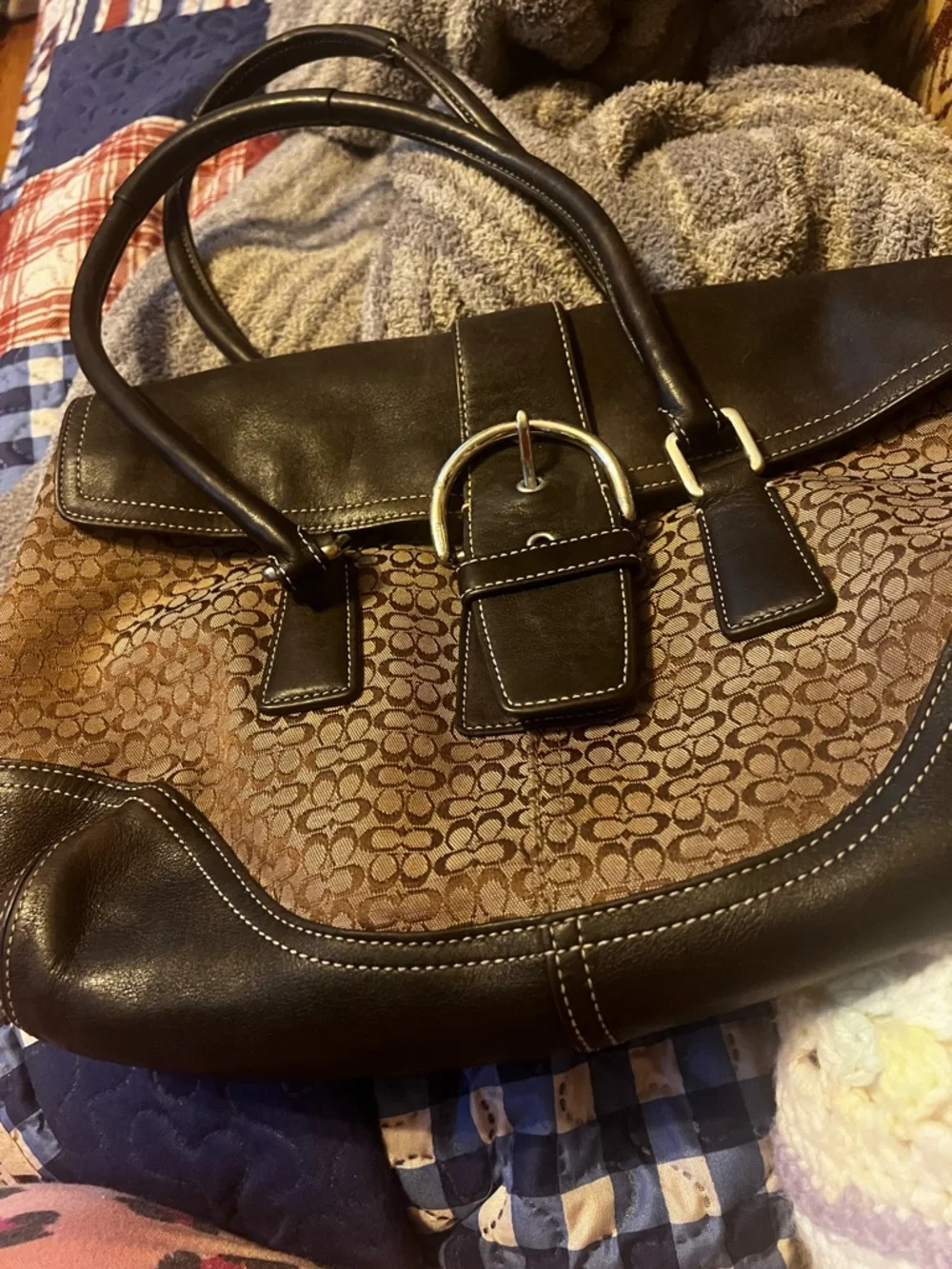 Coach Brown Logo Canvas and Dark Brown vintage soho signature flap satchel - Picture 6 of 9